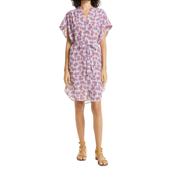 SALONI Tilda Floral Silk Crepe De Chine Dress Ciel Dragonfruit MSRP $495 Size 4 - Picture 3 of 12